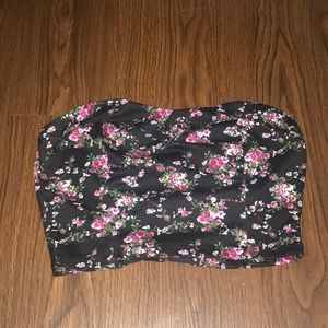Charlotte Russe Floral Tube Top Ribbed Back Size M